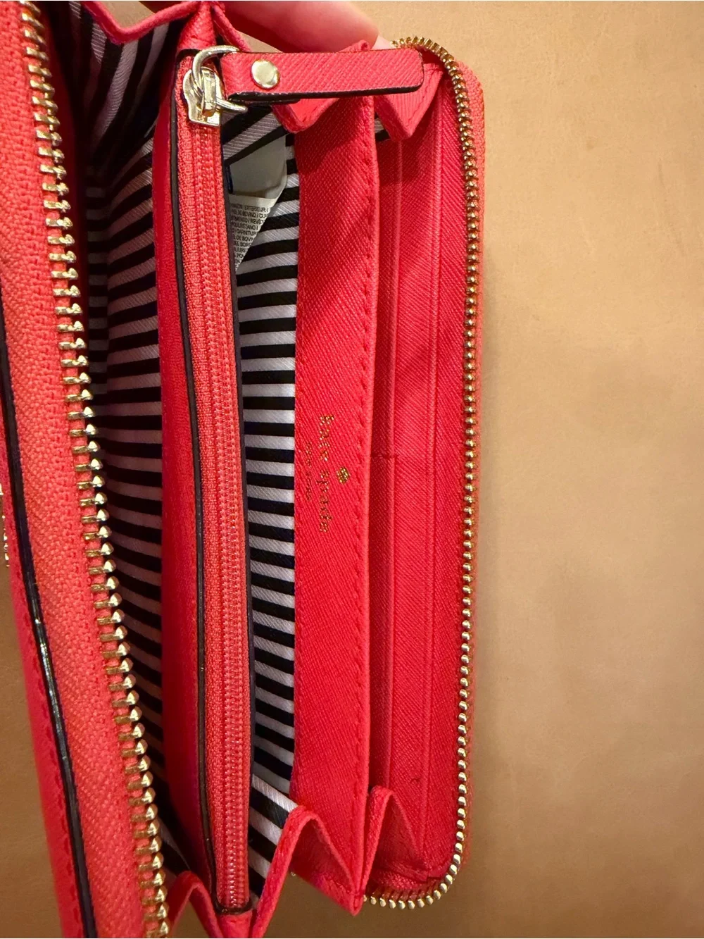 kate spade Red Zip Around Leather Wallet with Gold Logo